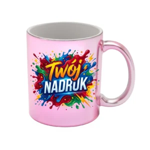 KUBEK RÓŻOWY METALIC 330 ML Z NADRUKIEM