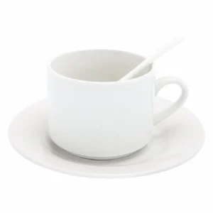 FILIŻANKA BIAŁA ZE SPODKIEM (TALERZYKIEM) I ŁYŻECZKĄ 170 ML