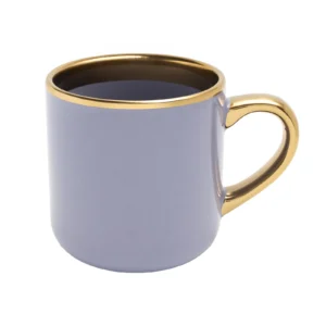 KUBEK ELEGANT SZEROKI FIOLETOWY RANT I UCHO ZŁOTY METALIC 400 ML