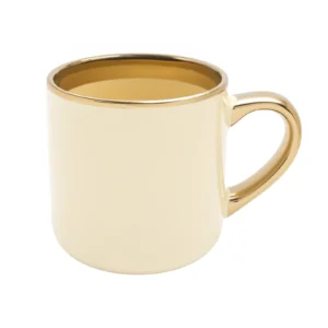 KUBEK ELEGANT SZEROKI KREMOWY RANT I UCHO ZŁOTY METALIC 400 ML