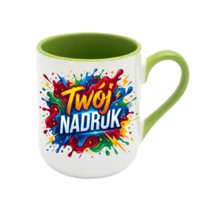 KUBEK BIAŁY COFFEE, WNĘTRZE I UCHO JASNOZIELONE 330 ML Z NADRUKIEM