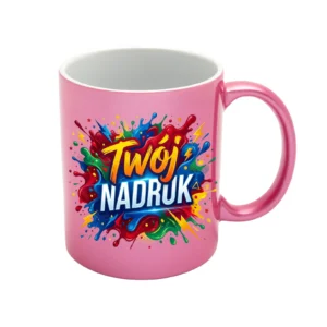 KUBEK PERŁOWY RÓŻOWY 330 ML Z NADRUKIEM