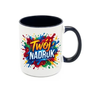KUBEK BIAŁY, WNĘTRZE I UCHO GRANATOWE 330 ML Z NADRUKIEM