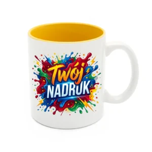 KUBEK BIAŁY, WNĘTRZE ŻÓŁTE 330 ML Z NADRUKIEM